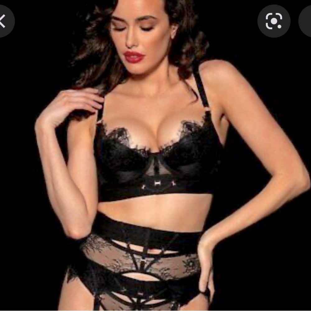 ♡BNWT UNICORN RARE HB™ ☆Belinda☆ Black 2-Piece SET♡ 32A w/ XS OR XL Garter♡